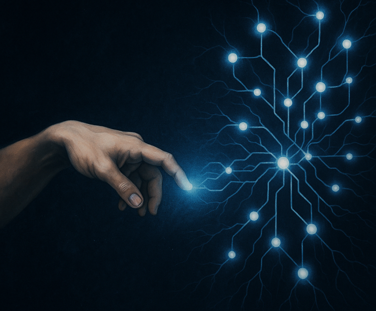 Un humain touche du doigt l'IA